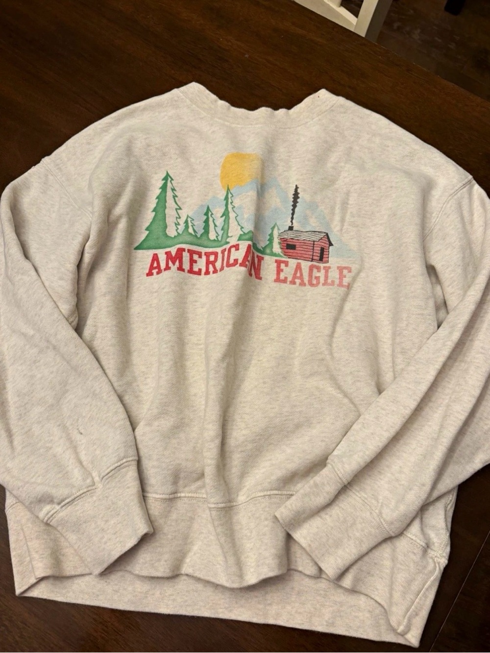 American Eagle Outfitters Cream Crewneck with Scenic Graphic